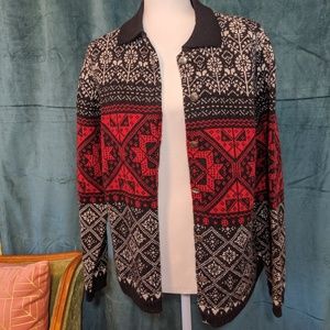 Vintage Wool Fair Isle Knit Cardigan Red and Black